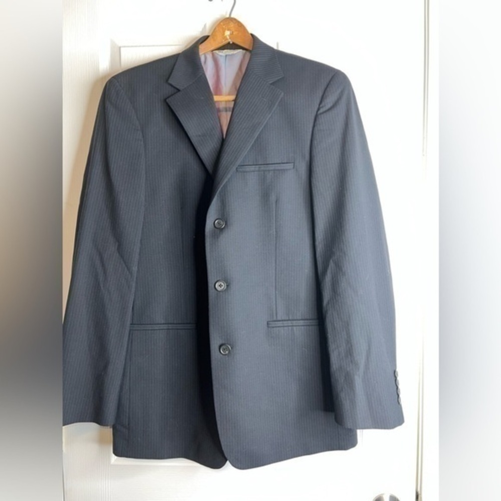 Wilke-Rodriguez Men’s 40R Black Pinstripe Wool Sport Coat Suit Jacket Blazer 40
